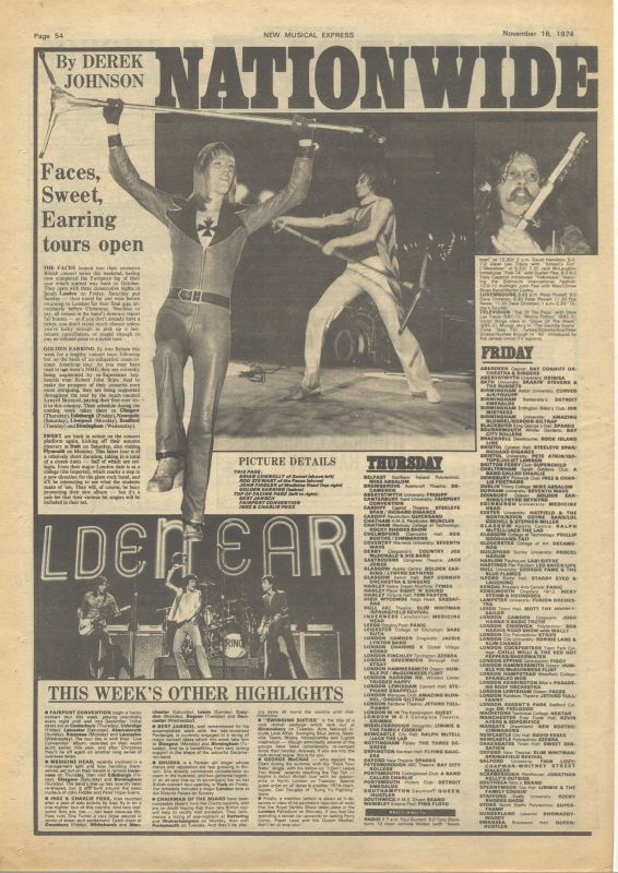 NME UK Magazine announcement fifth British Golden Earring Tour 1974